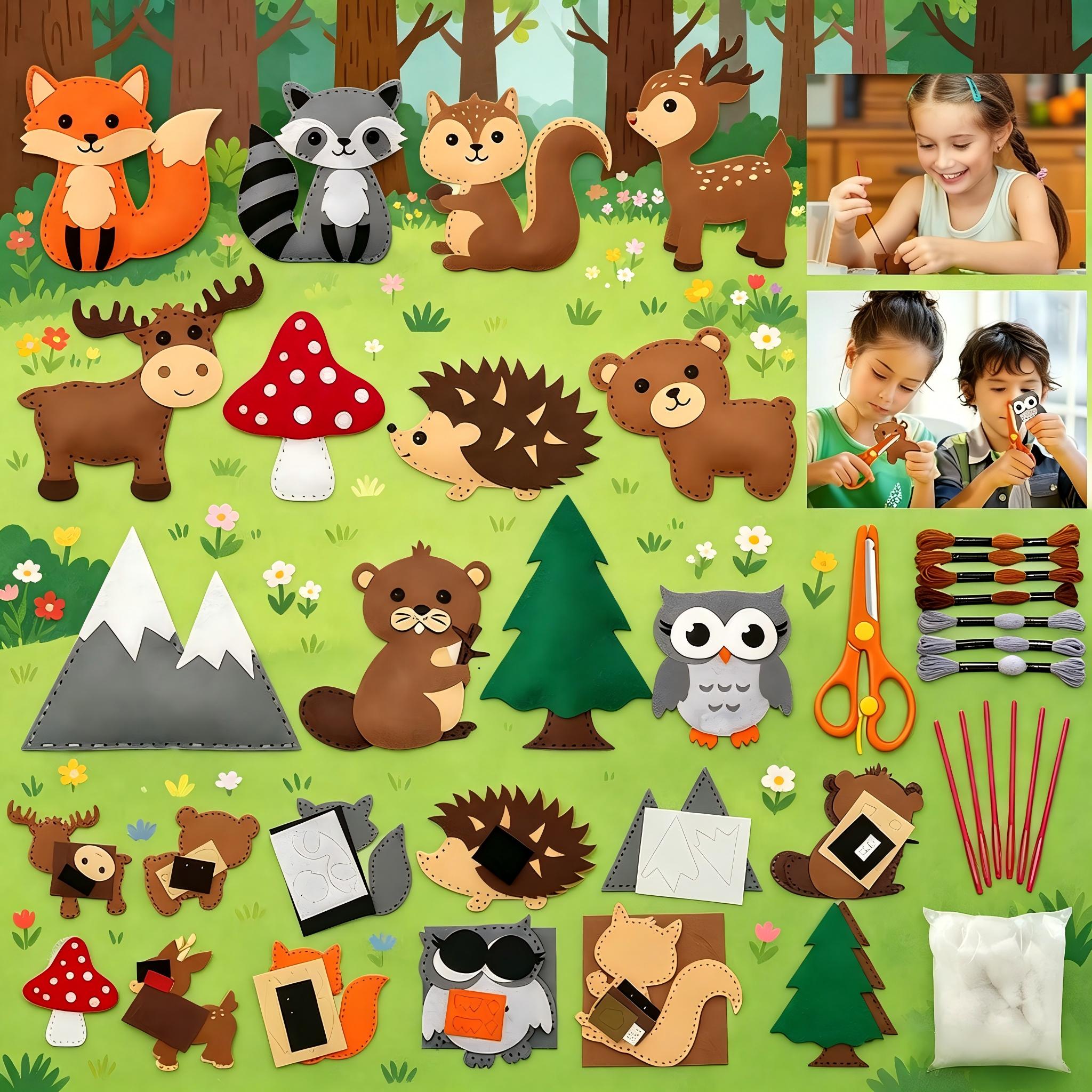 Kids Education Classes - طقم خياطة للأطفال بتصميم حيوانات الغابة،