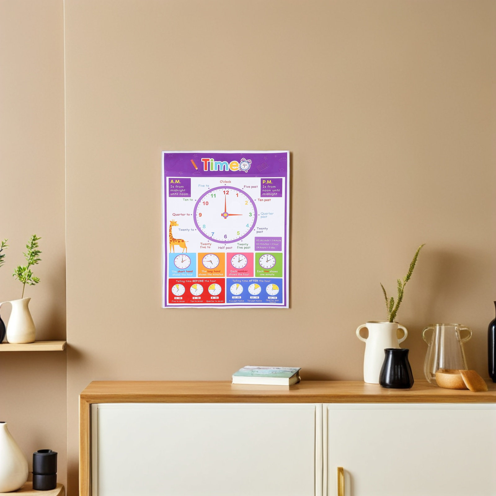 ملصق تعليمي لتعليم الوقت للأطف - مراجعة Kids Education Wallpaper وسعره