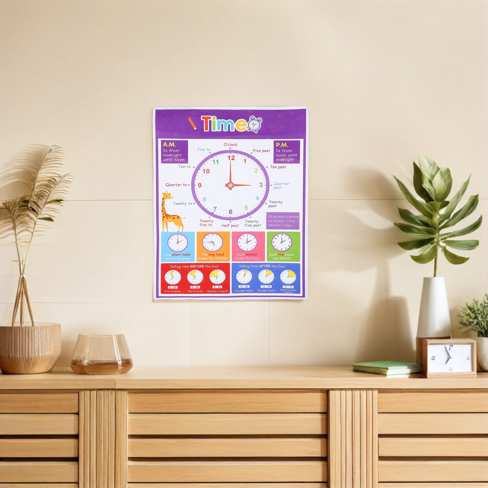 ملصق تعليمي لتعليم الوقت للأطف - مراجعة Kids Education Wallpaper وسعره